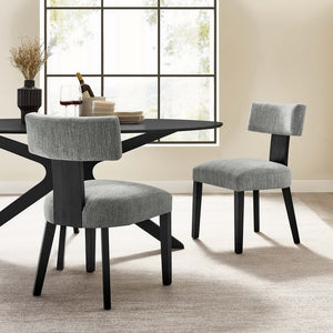 Modway Furniture Nalani Fabric Dining Chairs Set of 2 – Modern Armless Design for Comfort and Versatile Style Heathered Weave Gray Black EEI-6777-HEG-BLK