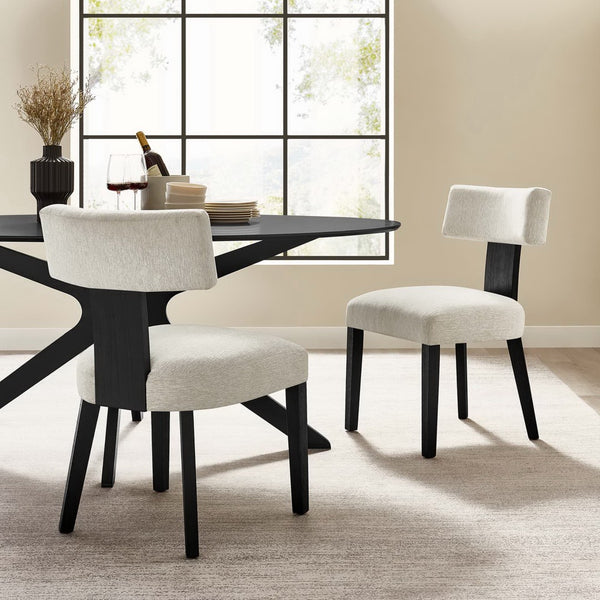 Modway Furniture Nalani Fabric Dining Chairs Set of 2 – Modern Armless Design for Comfort and Versatile Style Heathered Weave Ivory Black EEI-6777-HEI-BLK