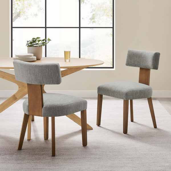 Modway Furniture Nalani Fabric Dining Chairs Set of 2 – Modern Armless Design for Comfort and Versatile Style Heathered Weave Wheat Deep Brown EEI-6777-HEW-DBR