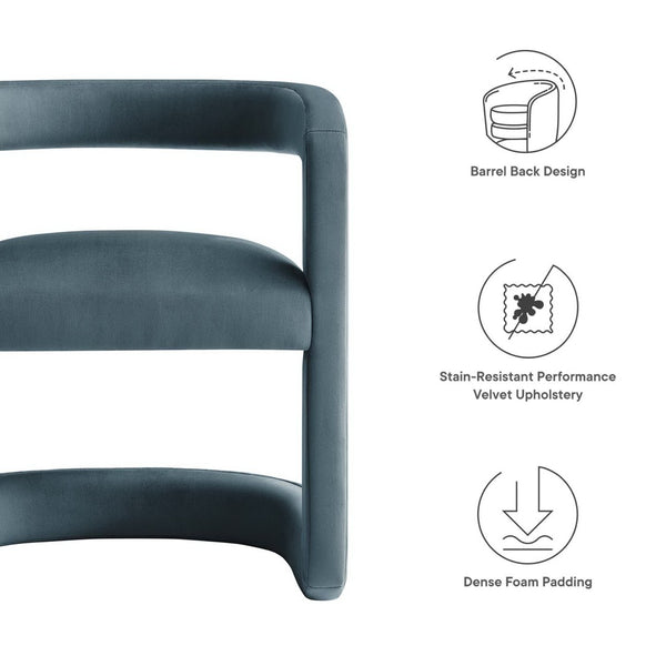 Modway Furniture Winslow Barrel Performance Velvet Dining Chair - Modern Comfort with Stain-Resistant Upholstery Cadet Blue EEI-7052-CAB