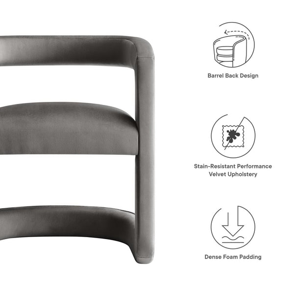 Modway Furniture Winslow Performance Velvet Barrel Accent Chair - Stylish Comfort for Living Spaces and Dining Rooms Storm Gray EEI-6778-STG