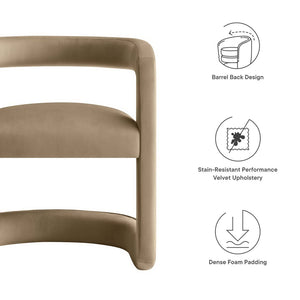 Modway Furniture Winslow Performance Velvet Barrel Accent Chair - Stylish Comfort for Living Spaces and Dining Rooms Taupe EEI-6778-TAU