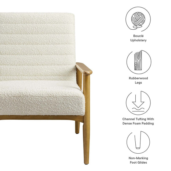 Modway Furniture Jensen Boucle Fabric Accent Chair - Modern Comfort with Elegant Tufting for Stylish Living Spaces Ivory EEI-6780-FRO-IVO