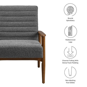 Modway Furniture Jensen Boucle Fabric Accent Chair - Modern Comfort with Elegant Tufting for Stylish Living Spaces Walnut Charcoal EEI-6780-WAL-CHA