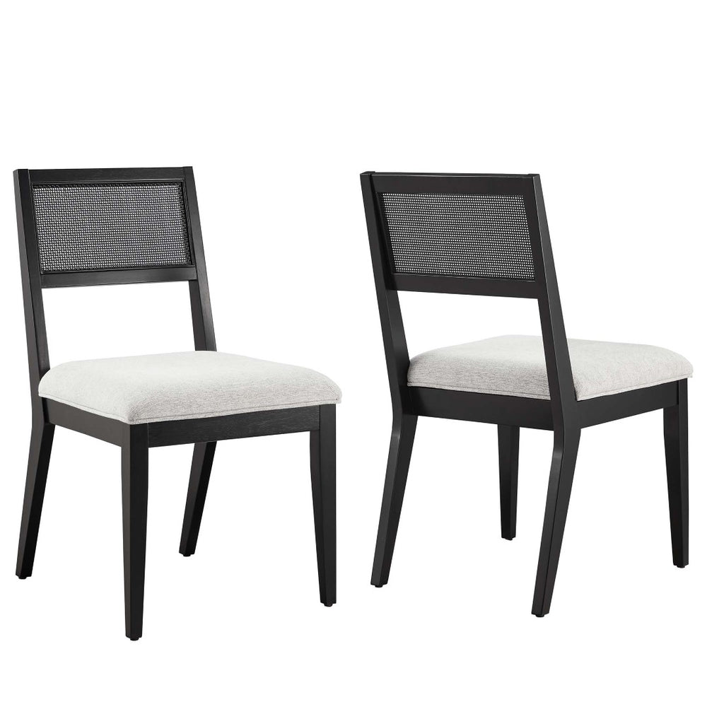 Modway Furniture Nimba Faux Rattan Fabric Dining Chairs Set of 2 – Stylish Mid-Century Comfort for Your Dining Space Heathered Weave Light Gray EEI-6781-BLK-HLG