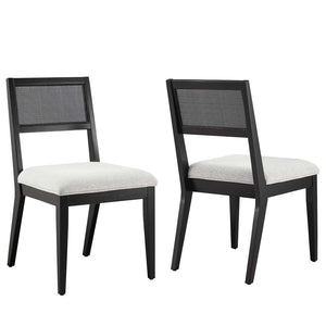 Modway Furniture Nimba Faux Rattan Fabric Dining Chairs Set of 2 – Stylish Mid-Century Comfort for Your Dining Space Heathered Weave Light Gray EEI-6781-BLK-HLG