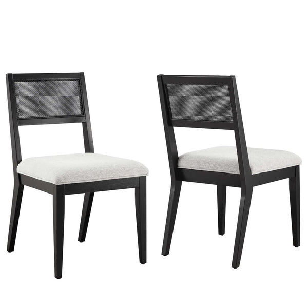 Modway Furniture Nimba Faux Rattan Fabric Dining Chairs Set of 2 – Stylish Mid-Century Comfort for Your Dining Space Heathered Weave Light Gray EEI-6781-BLK-HLG