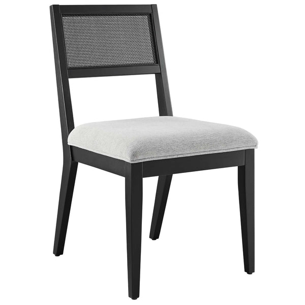 Modway Furniture Nimba Faux Rattan Fabric Dining Chairs Set of 2 – Stylish Mid-Century Comfort for Your Dining Space Heathered Weave Light Gray EEI-6781-BLK-HLG