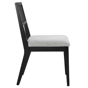 Modway Furniture Nimba Faux Rattan Fabric Dining Chairs Set of 2 – Stylish Mid-Century Comfort for Your Dining Space Heathered Weave Light Gray EEI-6781-BLK-HLG