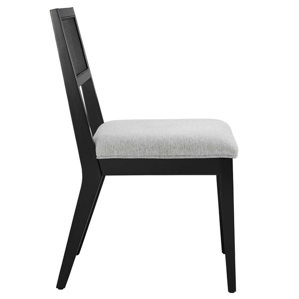Modway Furniture Nimba Faux Rattan Fabric Dining Chairs Set of 2 – Stylish Mid-Century Comfort for Your Dining Space Heathered Weave Light Gray EEI-6781-BLK-HLG