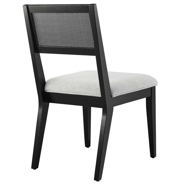 Modway Furniture Nimba Faux Rattan Fabric Dining Chairs Set of 2 – Stylish Mid-Century Comfort for Your Dining Space Heathered Weave Light Gray EEI-6781-BLK-HLG