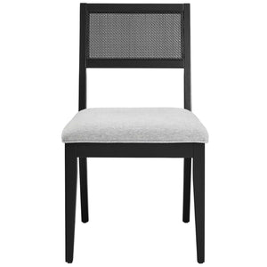 Modway Furniture Nimba Faux Rattan Fabric Dining Chairs Set of 2 – Stylish Mid-Century Comfort for Your Dining Space Heathered Weave Light Gray EEI-6781-BLK-HLG