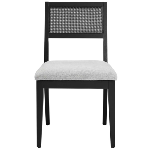 Modway Furniture Nimba Faux Rattan Fabric Dining Chairs Set of 2 – Stylish Mid-Century Comfort for Your Dining Space Heathered Weave Light Gray EEI-6781-BLK-HLG