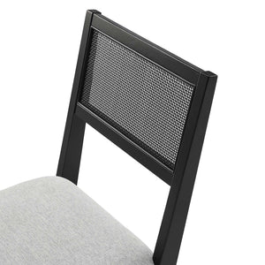 Modway Furniture Nimba Faux Rattan Fabric Dining Chairs Set of 2 – Stylish Mid-Century Comfort for Your Dining Space Heathered Weave Light Gray EEI-6781-BLK-HLG