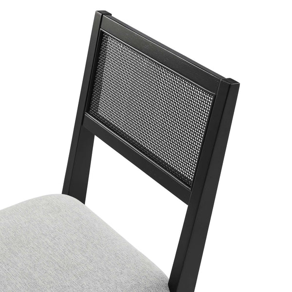 Modway Furniture Nimba Faux Rattan Fabric Dining Chairs Set of 2 – Stylish Mid-Century Comfort for Your Dining Space Heathered Weave Light Gray EEI-6781-BLK-HLG