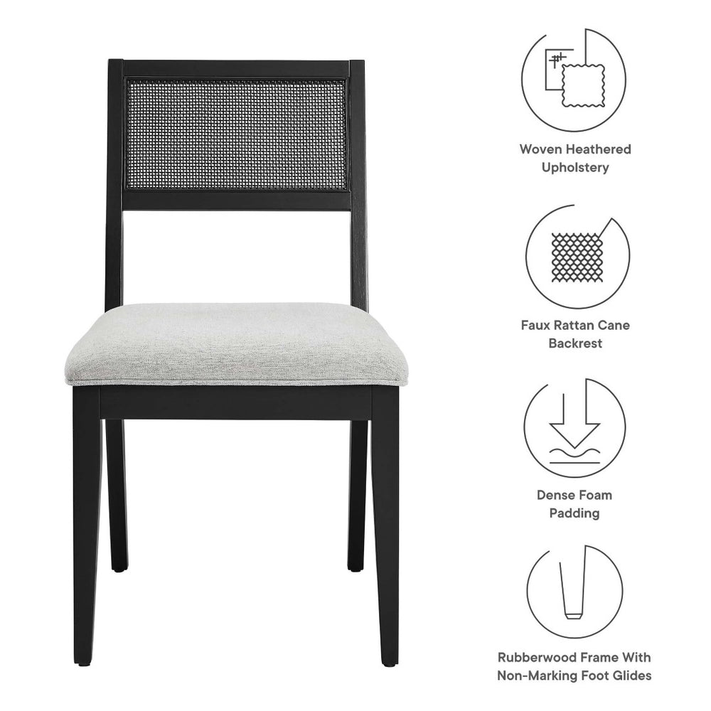 Modway Furniture Nimba Faux Rattan Fabric Dining Chairs Set of 2 – Stylish Mid-Century Comfort for Your Dining Space Heathered Weave Light Gray EEI-6781-BLK-HLG