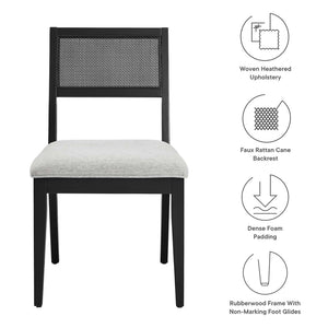 Modway Furniture Nimba Faux Rattan Fabric Dining Chairs Set of 2 – Stylish Mid-Century Comfort for Your Dining Space Heathered Weave Light Gray EEI-6781-BLK-HLG