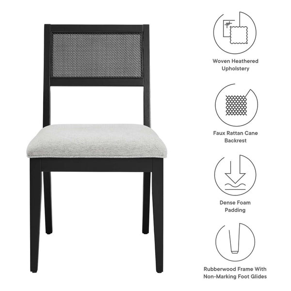 Modway Furniture Nimba Faux Rattan Fabric Dining Chairs Set of 2 – Stylish Mid-Century Comfort for Your Dining Space Heathered Weave Light Gray EEI-6781-BLK-HLG