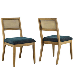 Modway Furniture Nimba Faux Rattan Fabric Dining Chairs Set of 2 – Stylish Mid-Century Comfort for Your Dining Space Heathered Weave Azure EEI-6781-FRO-HEA