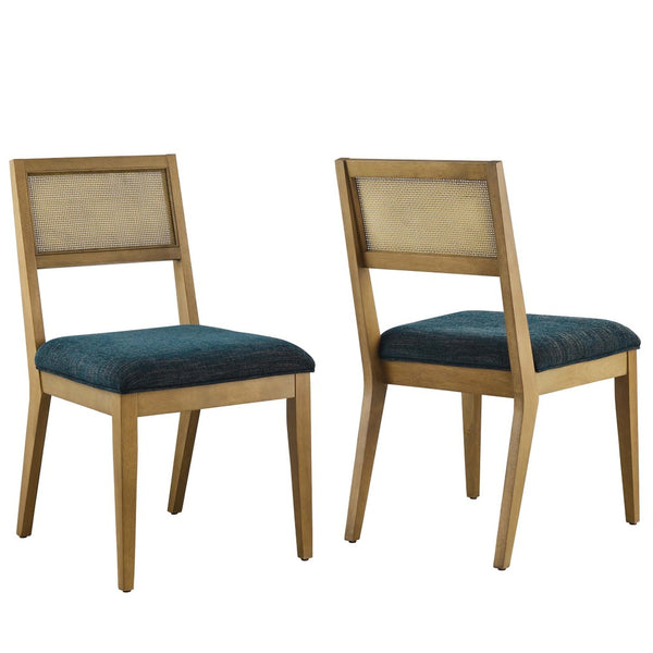 Modway Furniture Nimba Faux Rattan Fabric Dining Chairs Set of 2 – Stylish Mid-Century Comfort for Your Dining Space Heathered Weave Azure EEI-6781-FRO-HEA