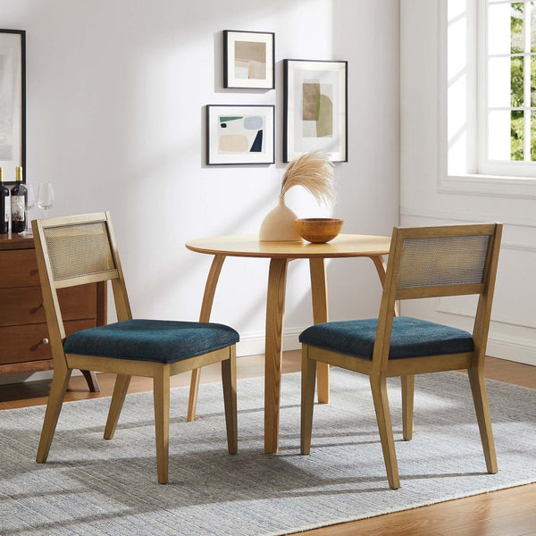 Modway Furniture Nimba Faux Rattan Fabric Dining Chairs Set of 2 – Stylish Mid-Century Comfort for Your Dining Space Heathered Weave Azure EEI-6781-FRO-HEA
