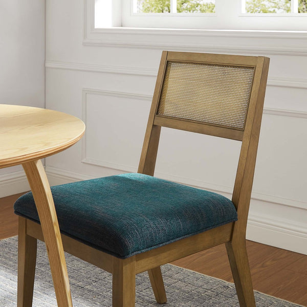 Modway Furniture Nimba Faux Rattan Fabric Dining Chairs Set of 2 – Stylish Mid-Century Comfort for Your Dining Space Heathered Weave Azure EEI-6781-FRO-HEA