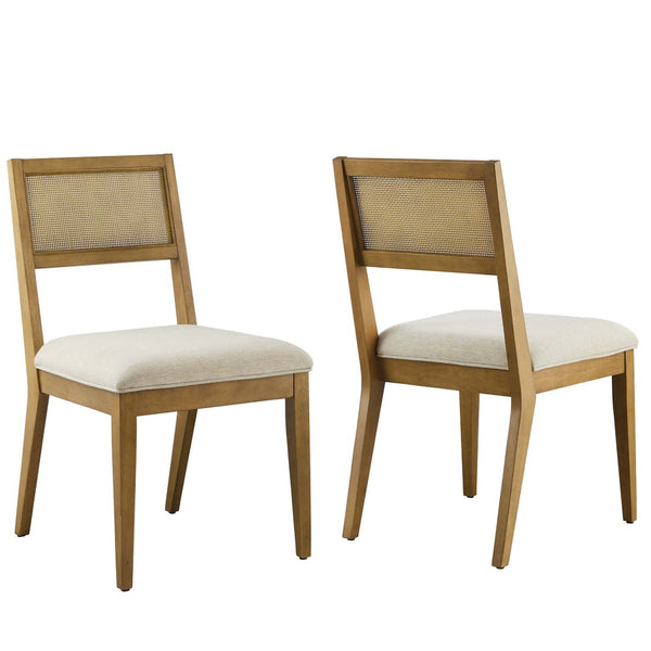 Modway Furniture Nimba Faux Rattan Fabric Dining Chairs Set of 2 – Stylish Mid-Century Comfort for Your Dining Space Heathered Weave Ivory EEI-6781-FRO-HEI