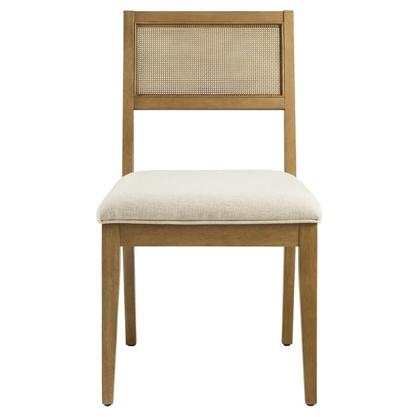Modway Furniture Nimba Faux Rattan Fabric Dining Chairs Set of 2 – Stylish Mid-Century Comfort for Your Dining Space Heathered Weave Ivory EEI-6781-FRO-HEI