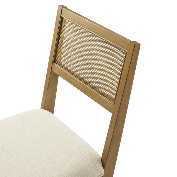 Modway Furniture Nimba Faux Rattan Fabric Dining Chairs Set of 2 – Stylish Mid-Century Comfort for Your Dining Space Heathered Weave Ivory EEI-6781-FRO-HEI