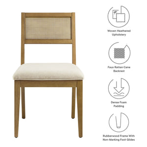 Modway Furniture Nimba Faux Rattan Fabric Dining Chairs Set of 2 – Stylish Mid-Century Comfort for Your Dining Space Heathered Weave Ivory EEI-6781-FRO-HEI