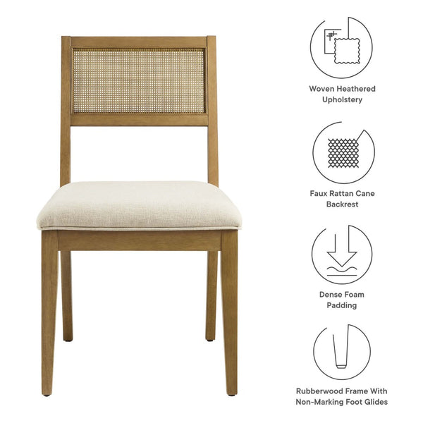 Modway Furniture Nimba Faux Rattan Fabric Dining Chairs Set of 2 – Stylish Mid-Century Comfort for Your Dining Space Heathered Weave Ivory EEI-6781-FRO-HEI