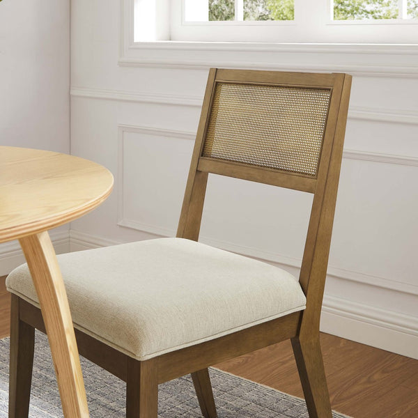 Modway Furniture Nimba Faux Rattan Fabric Dining Chairs Set of 2 – Stylish Mid-Century Comfort for Your Dining Space Heathered Weave Ivory EEI-6781-FRO-HEI