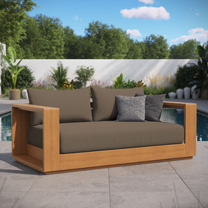 Modway Furniture Tahoe Acacia Wood Outdoor Loveseat – Stylish, Durable, Water-Resistant Seating for Patios & Porches Natural Cocoa EEI-6783-NAT-COA