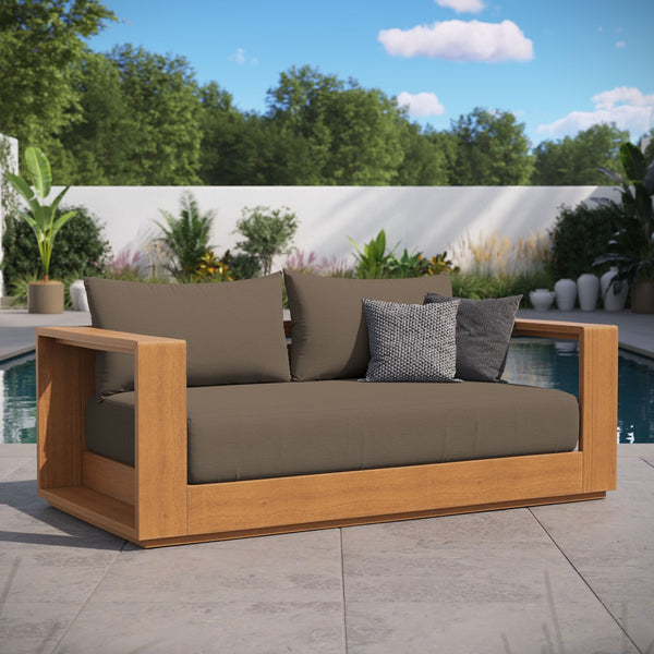Modway Furniture Tahoe Acacia Wood Outdoor Loveseat – Stylish, Durable, Water-Resistant Seating for Patios & Porches Natural Cocoa EEI-6783-NAT-COA