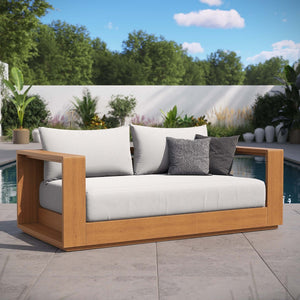 Modway Furniture Tahoe Acacia Wood Outdoor Loveseat – Stylish, Durable, Water-Resistant Seating for Patios & Porches Natural Light Gray EEI-6783-NAT-LGR