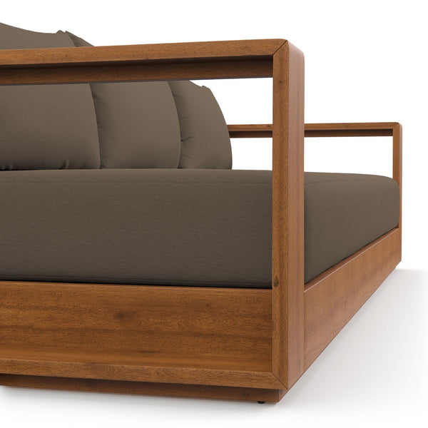 Modway Furniture Tahoe Outdoor Acacia Wood Sofa - Stylish All-Weather Comfort for Your Patio or Garden Retreat Natural Cocoa EEI-6784-NAT-COA