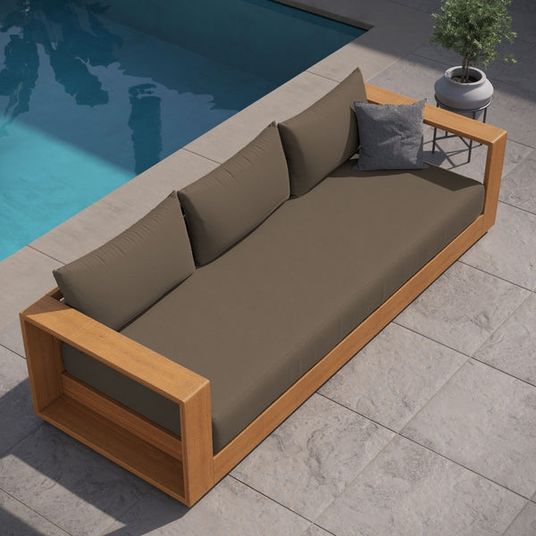 Modway Furniture Tahoe Outdoor Acacia Wood Sofa - Stylish All-Weather Comfort for Your Patio or Garden Retreat Natural Cocoa EEI-6784-NAT-COA