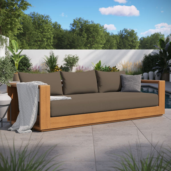 Modway Furniture Tahoe Outdoor Acacia Wood Sofa - Stylish All-Weather Comfort for Your Patio or Garden Retreat Natural Cocoa EEI-6784-NAT-COA