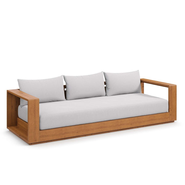 Modway Furniture Tahoe Outdoor Acacia Wood Sofa - Stylish All-Weather Comfort for Your Patio or Garden Retreat Natural Light Gray EEI-6784-NAT-LGR