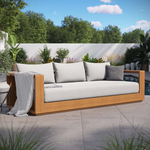 Modway Furniture Tahoe Outdoor Acacia Wood Sofa - Stylish All-Weather Comfort for Your Patio or Garden Retreat Natural Light Gray EEI-6784-NAT-LGR