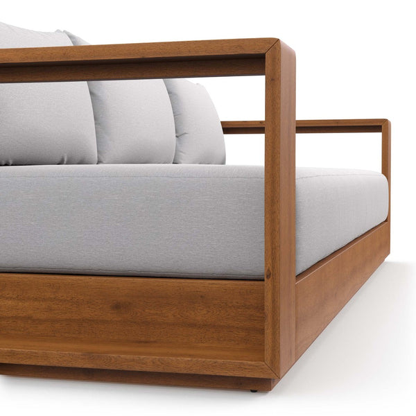 Modway Furniture Tahoe Outdoor Acacia Wood Sofa - Stylish All-Weather Comfort for Your Patio or Garden Retreat Natural Light Gray EEI-6784-NAT-LGR