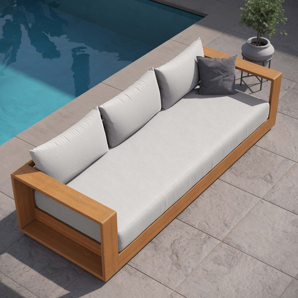 Modway Furniture Tahoe Outdoor Acacia Wood Sofa - Stylish All-Weather Comfort for Your Patio or Garden Retreat Natural Light Gray EEI-6784-NAT-LGR
