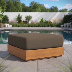 Modway Furniture Tahoe Outdoor Patio Acacia Wood Ottoman - Stylish, Durable, All-Weather Footstool for Modern Spaces Natural Cocoa EEI-6785-NAT-COA