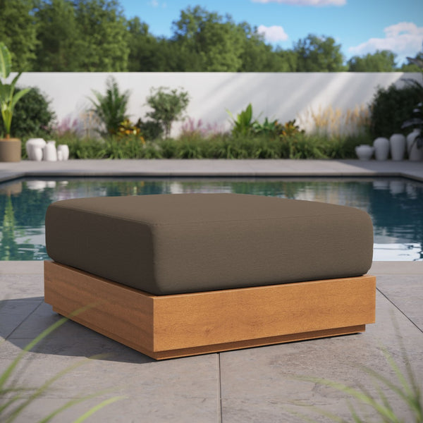 Modway Furniture Tahoe Outdoor Patio Acacia Wood Ottoman - Stylish, Durable, All-Weather Footstool for Modern Spaces Natural Cocoa EEI-6785-NAT-COA