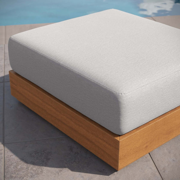 Modway Furniture Tahoe Outdoor Patio Acacia Wood Ottoman - Stylish, Durable, All-Weather Footstool for Modern Spaces Natural Light Gray EEI-6785-NAT-LGR