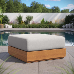 Modway Furniture Tahoe Outdoor Patio Acacia Wood Ottoman - Stylish, Durable, All-Weather Footstool for Modern Spaces Natural Light Gray EEI-6785-NAT-LGR