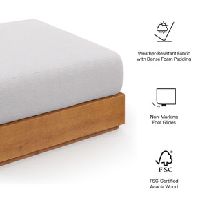 Modway Furniture Tahoe Outdoor Patio Acacia Wood Ottoman - Stylish, Durable, All-Weather Footstool for Modern Spaces Natural Light Gray EEI-6785-NAT-LGR