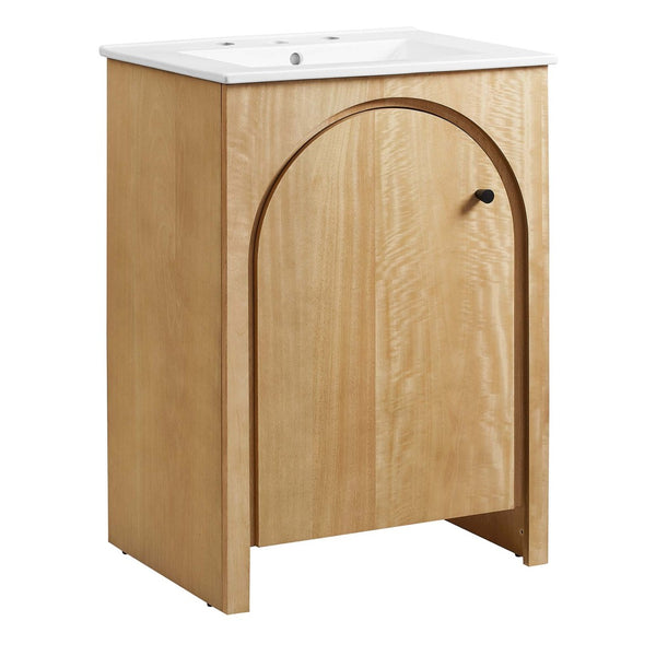 Modway Furniture Appia 24" Compact Bathroom Vanity with Integrated Ceramic Sink and Retro Charm for Small Spaces Oak White EEI-6788-OAK-WHI