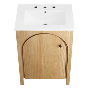 Modway Furniture Appia 24" Compact Bathroom Vanity with Integrated Ceramic Sink and Retro Charm for Small Spaces Oak White EEI-6788-OAK-WHI