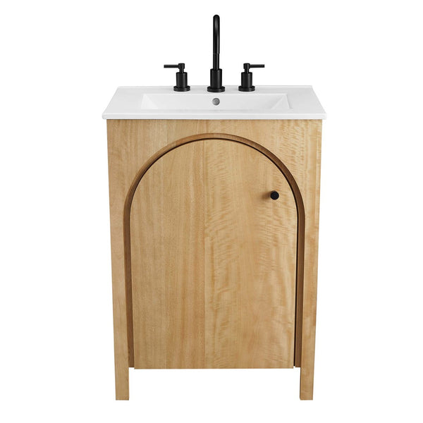 Modway Furniture Appia 24" Compact Bathroom Vanity with Integrated Ceramic Sink and Retro Charm for Small Spaces Oak White EEI-6788-OAK-WHI